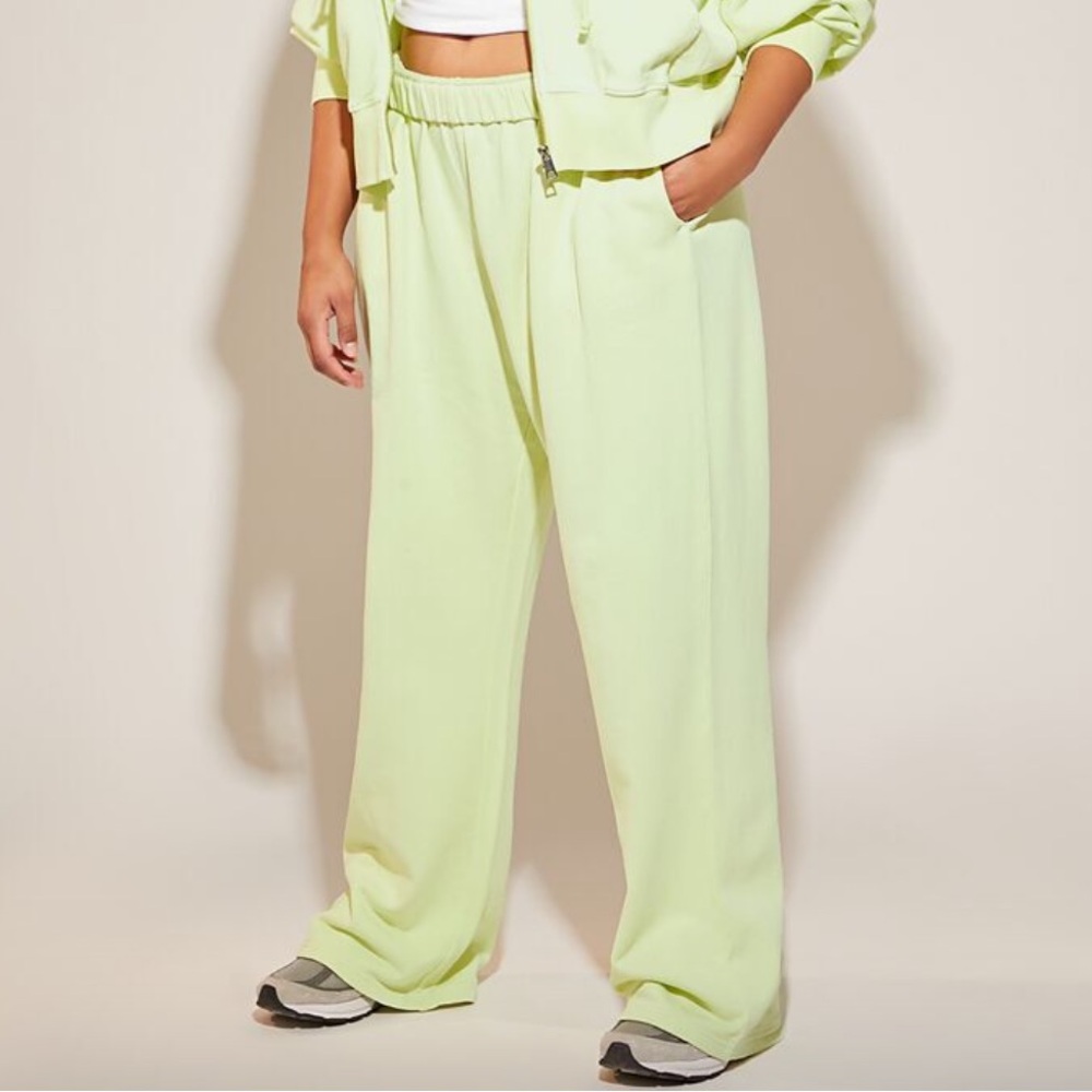 Lime green terry sweat pants with pockets